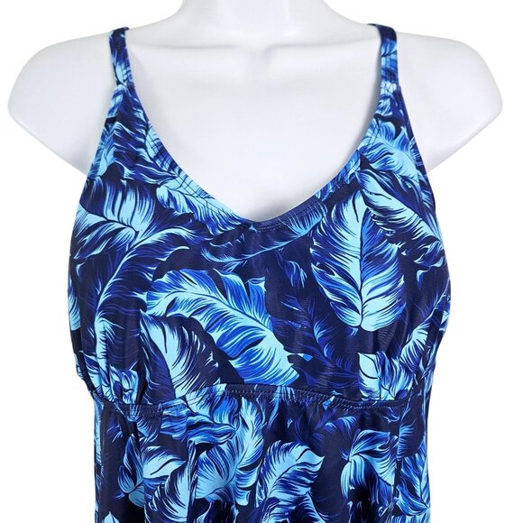 Women's Tropical Print Strap Swimsuit Dress Boxer Shorts Set XL Blue Beach Pool - Picture 4 of 9